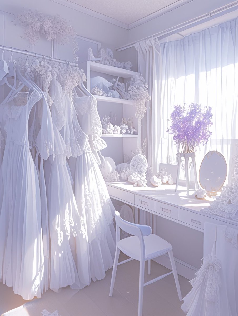 ( ϶'ᗜ')϶＜姫系のお部屋🤍

白基調でレースやフリルをあしらったドレスなどが置いてあるお部屋の背景です✨
ブライダルや姫系、フェミニンや天使など、
様々なジャンルにお使いいただけます🫧

🆗加工、商用利用
🆖自作発言、再配布
#あまりのフリー素材 #AI
#IRIAM素材 #配信素材 #Vtuber素材
