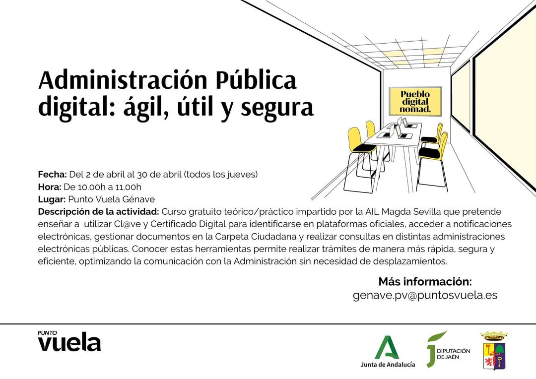 En tu Punto Vuela de Génave te enseñamos como agilizar tus trámites administrativos aprendiendo a usar herramientas digitales oficiales.