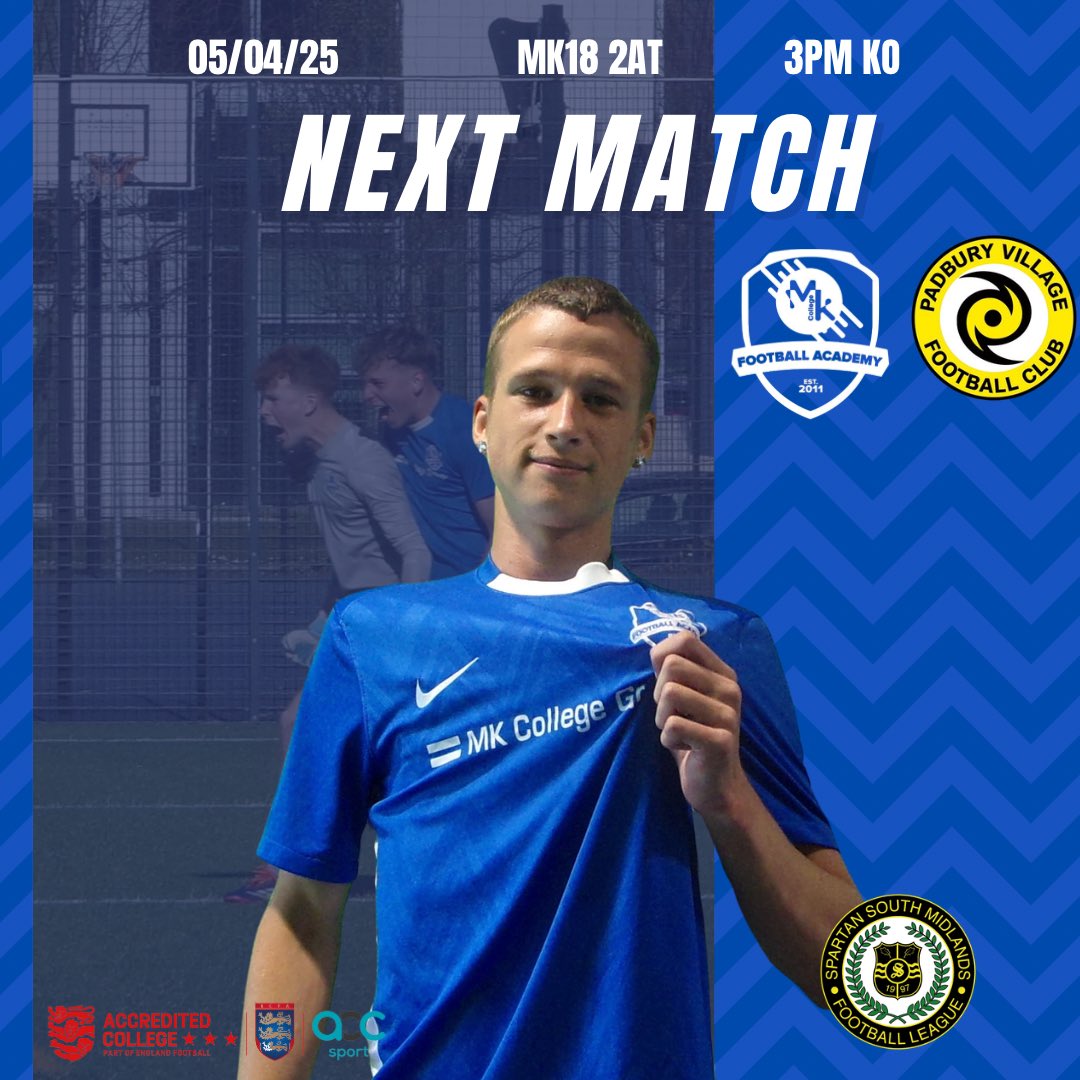 Milton Keynes College Football Academy (@mkcollegefooty) on Twitter photo ℹ️ GAME 25
Following Wednesday’s semi final success we’re back into the Spartan as we travel to <a href="/PadburyVFC/">Padbury Village FC</a> 📍 ℹ️ GAME 25
Following Wednesday’s semi final success we’re back into the Spartan as we travel to <a href="/PadburyVFC/">Padbury Village FC</a> 📍