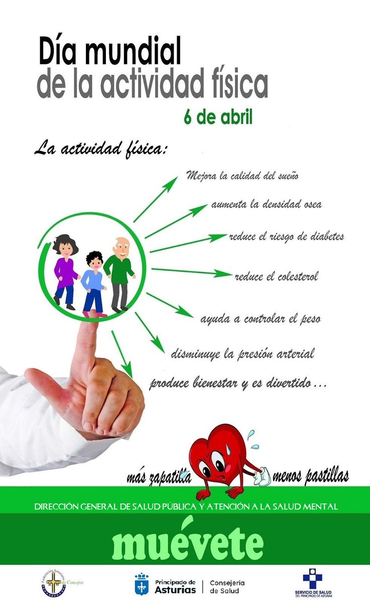 🏃🚶‍♀️ El domingo, 6 de abril, nos sumamos a la celebración del 𝑫í𝒂 𝑴𝒖𝒏𝒅𝒊𝒂𝒍 𝒅𝒆 𝒍𝒂 𝑨𝒄𝒕𝒊𝒗𝒊𝒅𝒂𝒅 𝑭í𝒔𝒊𝒄𝒂⛹️‍♀️🤸‍♂️
👉 Incluye la actividad física en tu rutina diaria. 𝙀𝙨 𝙩𝙞𝙚𝙢𝙥𝙤 𝙙𝙚 𝙢𝙤𝙫𝙚𝙧𝙨𝙚 
👉Ser una persona físicamente activa es muy importante para