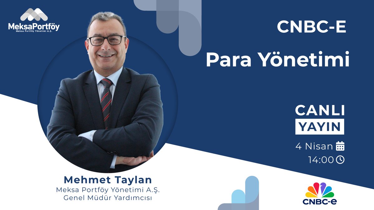 Genel Müdür Yardımcımız Mehmet TAYLAN, bugün saat 14:00'te CNCB-E ekranlarında Dünya TAŞLARDAN'ın sunduğu “Para Yönetimi'' programına konuk oluyor.