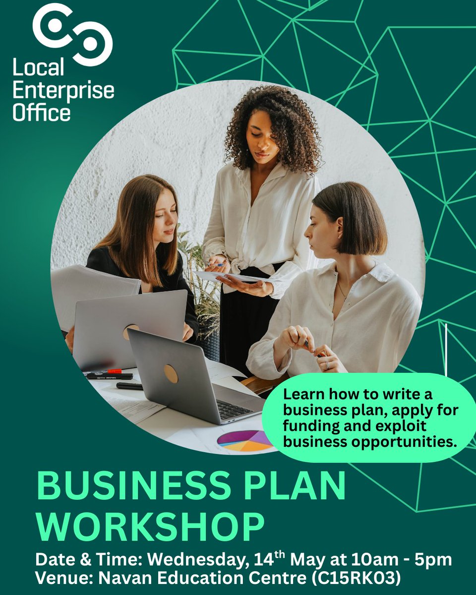 📈Business Plan Workshop📈

Venue: Navan Education Centre (C15 RK03)
Date: Wednesday, 14th May 2025
Time: 10:00AM - 5:00PM

Learn to write a business plan to secure investment, apply for funding and exploit business opportunities.

🔗Book your spot now: localenterprise.ie/Meath/Training…