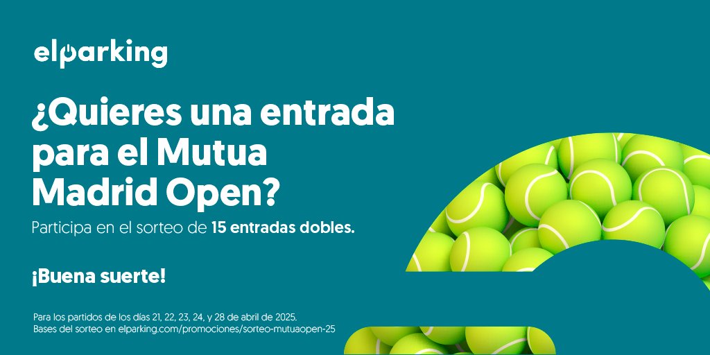 ¡Te invitamos al #tenis! Participa en nuestro #sorteo de 15 entradas dobles para el <a href="/MutuaMadridOpen/">#MMOPEN</a> y no te lo pierdas.

1️⃣ Síguenos si aún no lo haces
2️⃣ Haz RT a este post
3️⃣ Menciona con #MMOPEN25ELPARKING con quién te gustaría disfrutar este regalo 😃

#MMOPEN25 #Madrid