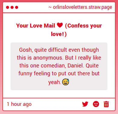 orlinsluvlttrs's tweet photo. . . . ♡   
Confession -Anon 
Oooh! The comedian, huh? Shoot your shot, buddy! ❤️ https://t.co/Fc9qhKbk7j