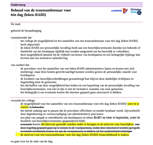 KoenBokhorst's tweet image. Soms komen er onderwerpen op je pad waarvan je vooraf niet had gedacht dat je ermee bezig zou zijn.

Onze motie om de trouwambtenaar voor één dag te behouden #lekenBABS is aangenomen 🙌

Lees er meer over op 👉 bit.ly/babsvooreendag

#trouwen #Almere #vrijheid