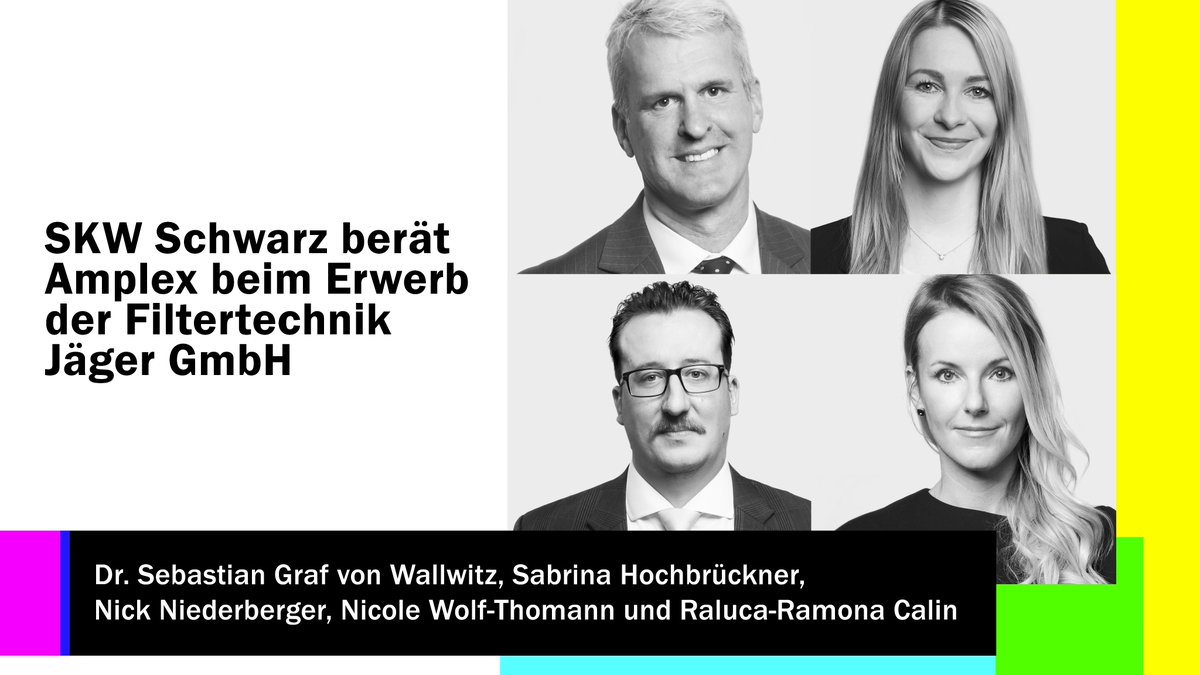 SKW Schwarz hat die schwedische Industrieholding Amplex AB bei der Übernahme aller Anteile  an der Filtertechnik Jäger GmbH, einem führenden Spezialisten für  Filtrationstechnik, beraten. 

🔗lnkd.in/dEhve5P7