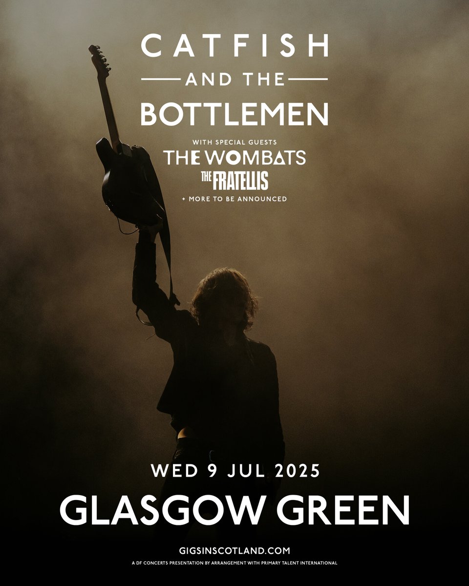 Gigs in Scotland (@gigsinscotland) on Twitter photo JUST ANNOUNCED🚨» <a href="/thebottlemen/">Catfish&theBottlemen</a> with special guests <a href="/thewombats/">The WOMBATS</a> and <a href="/TheFratellis/">The Fratellis</a>
Glasgow Green | 9th July 2025
Tickets go onsale Friday at 10am, including a number of ticket packages for fans wanting to go to both CATB and <a href="/TRNSMTfest/">TRNSMT Festival</a>
MORE INFO ⇾ gigss.co/catfish JUST ANNOUNCED🚨» <a href="/thebottlemen/">Catfish&theBottlemen</a> with special guests <a href="/thewombats/">The WOMBATS</a> and <a href="/TheFratellis/">The Fratellis</a>
Glasgow Green | 9th July 2025
Tickets go onsale Friday at 10am, including a number of ticket packages for fans wanting to go to both CATB and <a href="/TRNSMTfest/">TRNSMT Festival</a>
MORE INFO ⇾ gigss.co/catfish