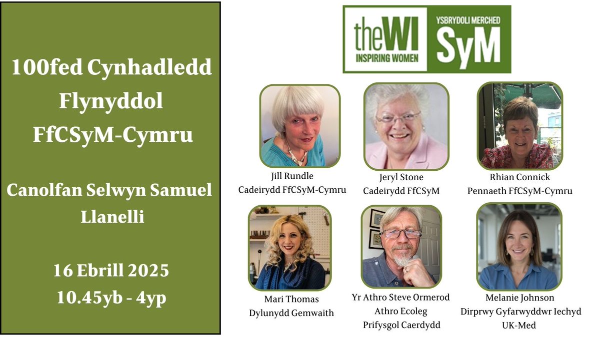 NFWI-Wales (@nfwiwales) on Twitter photo Bwciwch le yn ein Cynhadledd Flynyddol yn Llanelli ar 16 Ebrill - achlysur arbennig yn nodi ein 100fed Cynhadledd Cymru!
Mae'r rhestr drawiadol o siaradwyr yn cynnwys Jeryl Stone <a href="/WomensInstitute/">Women's Institute</a>, <a href="/MariTJewellery/">Mari Thomas</a>, Melanie Johnson <a href="/UKMed/">UK-Med</a> & <a href="/SteveOrmerod/">Steve Ormerod 💙</a>.
thewi.org.uk/wi-in-wales/ne… Bwciwch le yn ein Cynhadledd Flynyddol yn Llanelli ar 16 Ebrill - achlysur arbennig yn nodi ein 100fed Cynhadledd Cymru!
Mae'r rhestr drawiadol o siaradwyr yn cynnwys Jeryl Stone <a href="/WomensInstitute/">Women's Institute</a>, <a href="/MariTJewellery/">Mari Thomas</a>, Melanie Johnson <a href="/UKMed/">UK-Med</a> & <a href="/SteveOrmerod/">Steve Ormerod 💙</a>.
thewi.org.uk/wi-in-wales/ne…