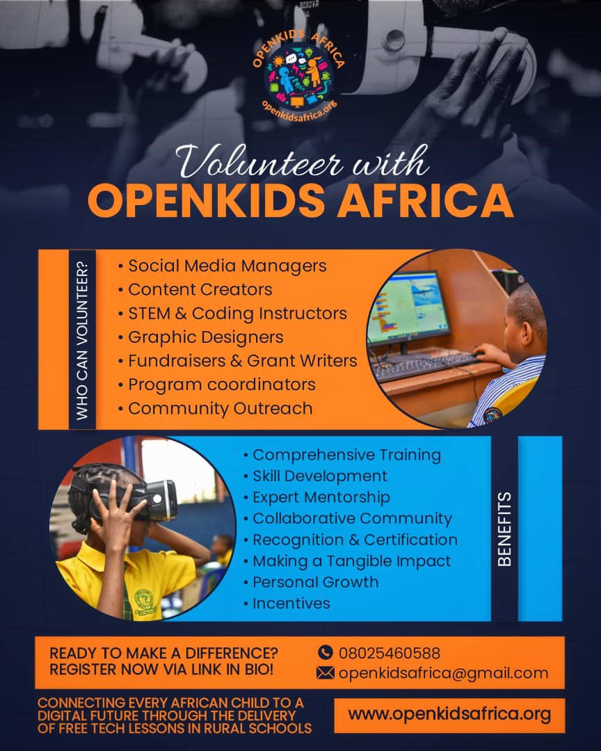 openkidsafrica's tweet photo. 🚀 Volunteer with @openkidsafrica! 🌍

Passionate about tech &amp; education? Join us in empowering the next generation with digital skills!

Let’s bridge the digital divide—one child at a time! 👇

🔗 Sign up: https://t.co/jOozGgRrsN

#openkidsafrica #Tech #Volunteer #Education https://t.co/TkdkAYkvhw