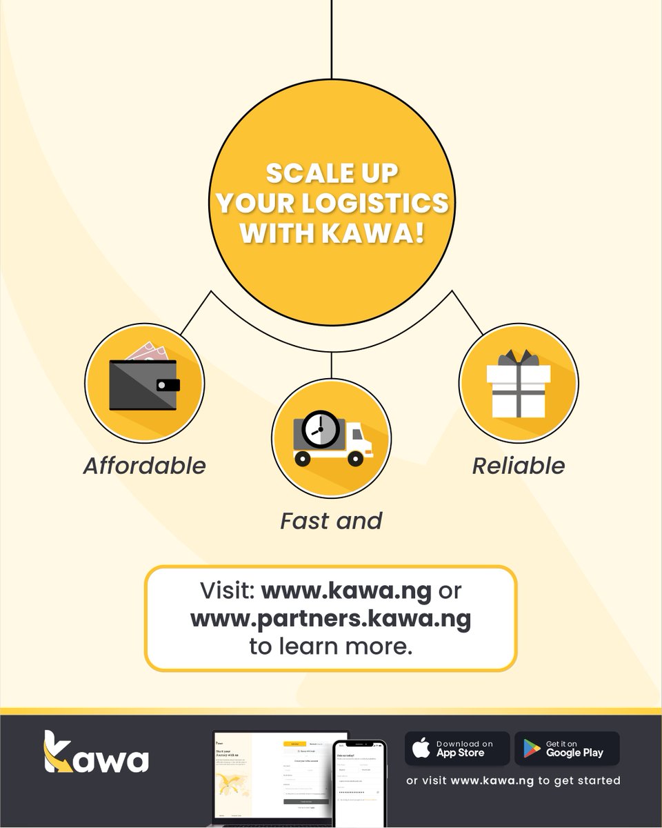 KawaSupport's tweet photo. 🚀 Scale Up Your Logistics with Kawa! 🚀

Affordable. Fast. Reliable. ✅

Join thousands of businesses using Kawa for seamless deliveries.

Get started today 👉 https://t.co/pHCfoIBwDm

📲 Available on App Store &amp; Google Play https://t.co/ppfR56MM4N