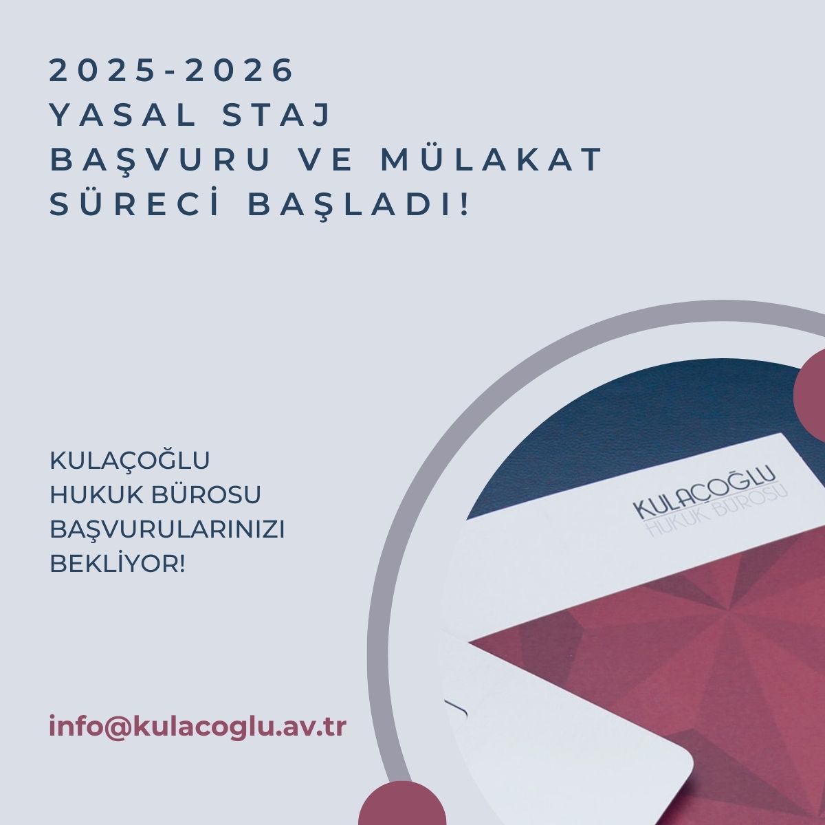 Yasal Staj Başvurularınız için
kulacoglu.av.tr/kariyer/

#istanbulhukuk #galatasarayhukuk #marmarahukuk #kochukuk #ankarahukuk #bilkenthukuk #yeditepehukuk #ozyeginhukuk #kadirhashukuk #bilgihukuk #bogazicihukuk #medipolhukuk #tobbhukuk #mefhukuk #turkalmanhukuk #bahcesehirhukuk