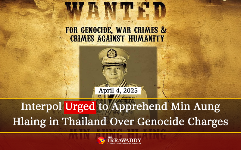 IrrawaddyNews's tweet photo. Argentina has asked Interpol for notification if Min Aung Hlaing is found in any member state, so it can seek his extradition for suspected genocide. The junta chief arrived for a summit in Thailand, an Interpol member, on Thursday. (Photo: BROUK, AFP, The Reporter) 
#WhatsHappeningInMyanmar
