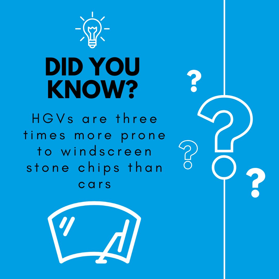 Due to their size and the amount of time spent on the road, an HGV windscreen is three times more prone to stone chips than a car. This means, on average, 1 in 4 HGVs will need a windscreen fix, or replacement, every year.

#FridayFact #FF #HGVmaintenance #DeliveringWinners