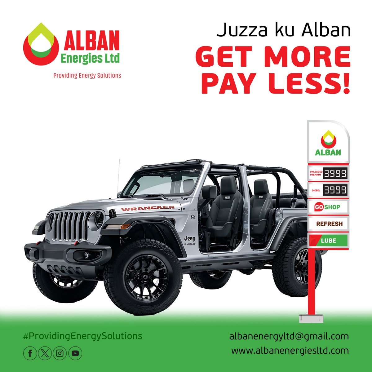 JUZZA KU ALBAN  

Get More Pay Less!

#Albanenergies
#juzzakualban 
#providingenergysolutions