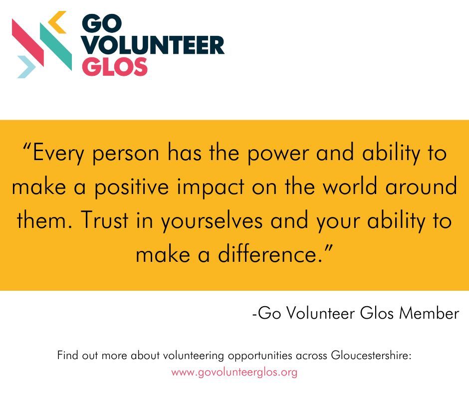 “Every person has the power and ability to make a positive impact on the world around them. Trust in yourselves and your ability to make a difference.” 

Find out more about volunteer opportunities across #Gloucestershire: buff.ly/SuGTSUH

#VCSENewsGlos #Gloucestershire