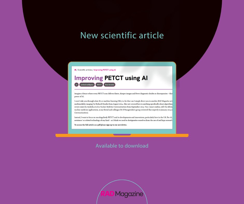 RAD Magazine (@radmagazine) on Twitter photo New scientific article now available to download:
Title: Improving PETCT using AI
Author(s): Dr Peter Strouhal, <a href="/StropDoc101/">Dr Peter Strouhal | 🤓</a>
Hospital: Alliance Medical
radmagazine.com/scientific-art…
#RADMagazine #medicalimaging #healthcare #medical #radiology #PET #AI #PETCT New scientific article now available to download:
Title: Improving PETCT using AI
Author(s): Dr Peter Strouhal, <a href="/StropDoc101/">Dr Peter Strouhal | 🤓</a>
Hospital: Alliance Medical
radmagazine.com/scientific-art…
#RADMagazine #medicalimaging #healthcare #medical #radiology #PET #AI #PETCT