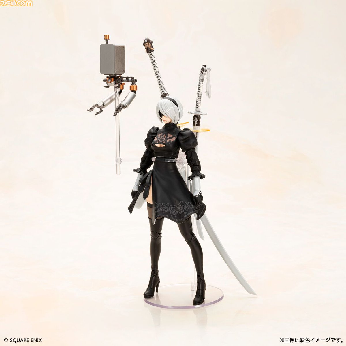 famitsu's tweet photo. 『ニーア オートマタ』2B（ヨルハ二号B型）のプラモデルが9月に発売決定
https://t.co/csv3p5izCT

ゲーム内の3Dモデル準拠としたデザイン。白の契約、白の約定、スカート刺繍のデカール、可動仕様のポッドが付属するほか、自爆モードも再現可能。

#NieR #ニーア https://t.co/1DSYWfLXvV