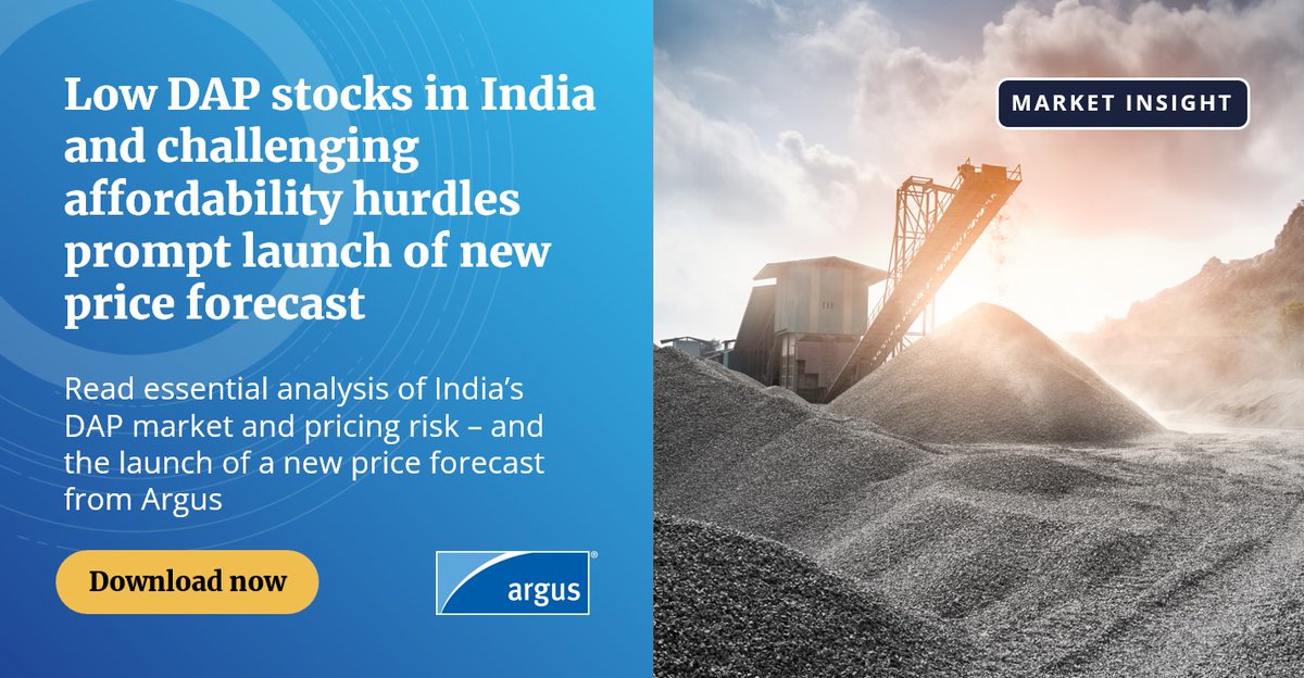ArgusMedia's tweet image. 📄 𝗜𝗻𝘀𝗶𝗴𝗵𝘁 𝗣𝗮𝗽𝗲𝗿 | #Phosphate market in India. Download #ArgusMedia's paper - okt.to/RW05S9 - providing concise analysis of India's DAP market and pricing risk as well as our new price forecast.
 
#Phosphate #India #Fertilizer #DAP
