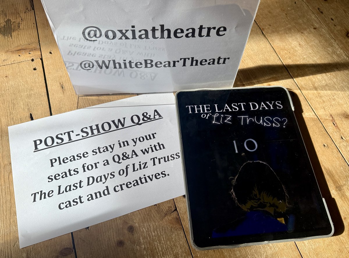 Follow me @terripaddock.bsky.social (@terripaddock) on Twitter photo Signs ready for tonight's Q&A to <a href="/OxiaTheatre/">Oxia Theatre</a>’s ★★★★★ ‘biting, ironic & deeply funny satire’ The Last Days of Liz Truss?
<a href="/emmamaywright/">emma wilkinson wright</a> stars (with 🥬) in @500wordsgreg’s hit, also featuring @stevenallon, directed by Anthony Shrubsall.
Final 🎟️: whitebeartheatre.co.uk/whatson/the-la… Signs ready for tonight's Q&A to <a href="/OxiaTheatre/">Oxia Theatre</a>’s ★★★★★ ‘biting, ironic & deeply funny satire’ The Last Days of Liz Truss?
<a href="/emmamaywright/">emma wilkinson wright</a> stars (with 🥬) in @500wordsgreg’s hit, also featuring @stevenallon, directed by Anthony Shrubsall.
Final 🎟️: whitebeartheatre.co.uk/whatson/the-la…