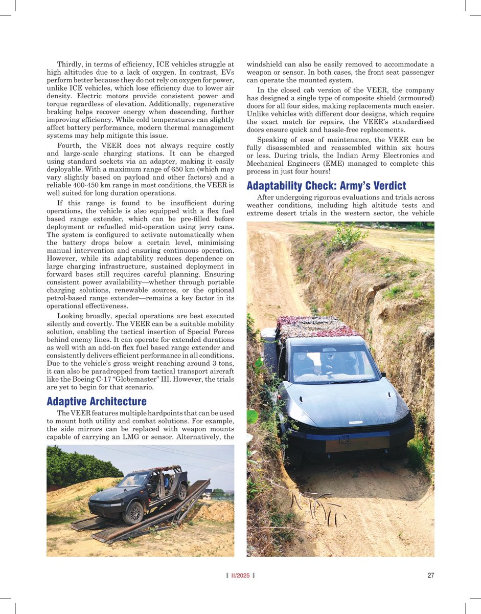 connect_rishav's tweet image. So here it is, finally!

Full article on @pravaigdynamics VEER EV for the military forces. I tried to answer as many questions as possible on proven practicality, logistics, and performance. 

Please give it a read for full insights, and check out @ReviewVayu latest issue 🤌