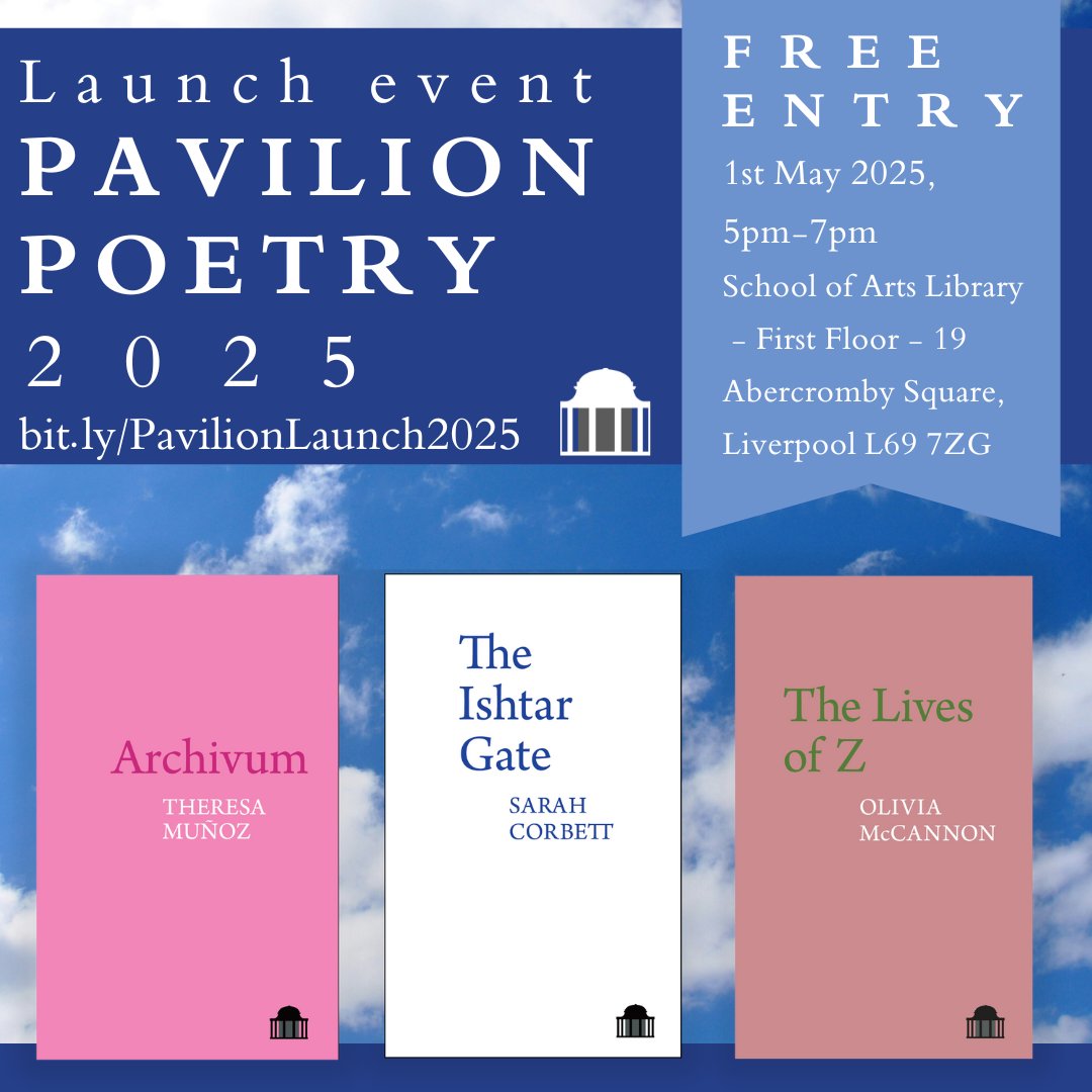 Just one month to go until our Pavilion Poetry launch event! ☁️📖

Join us for an unforgettable evening with the brilliant Theresa Muñoz, Sarah Corbett, and Olivia McCannon.

Tickets are FREE - grab yours now: bit.ly/PavilionLaunch… 📚

#PavilionPoetry #poetrycommunity