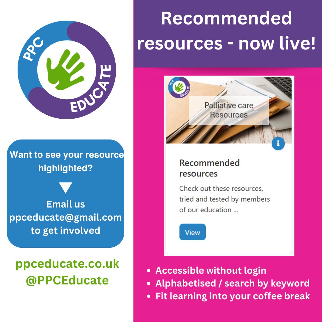Now live: our recommended resources relating to paediatric palliative care. Accessible via ppceducate.co.uk without need to login, consider what is already available and out there. Want to see your resource highlighted? Get in touch!