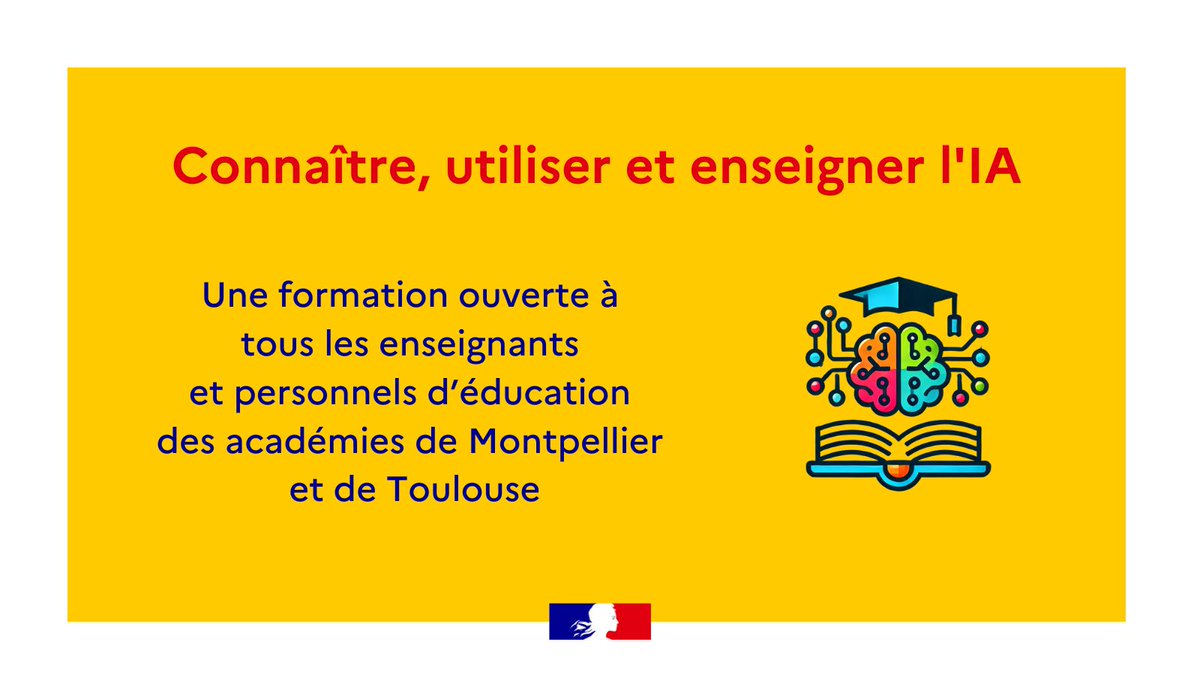 🧑‍🏫👩‍🏫 Vous êtes enseignant(e) des <a href="/acmontpellier/">Académie Montpellier</a> et <a href="/actoulouse/">Académie de Toulouse</a> et vous souhaitez vous former à l'#IntelligenceArtificielle ?
➡️Suivez notre parcours de #formation de 6h pour « Connaître, utiliser et enseigner l'IA » :
🔗drane.region-academique-occitanie.fr/connaitre-util…