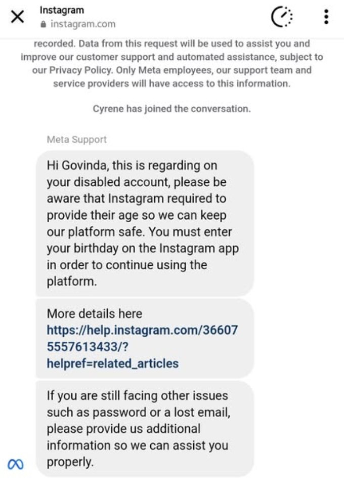 apakah ada yang mengalami "disabled instagram account" juga?

Menurutku lucu banget bahwa alasan <a href="/instagram/">Instagram</a> menonaktifkan akun ku adalah karena aku belum memasukkan tanggal lahir di akun kedua ku: (a/govoes)

ini alasan yang semakin valid kenapa jangan naruh semua online presence