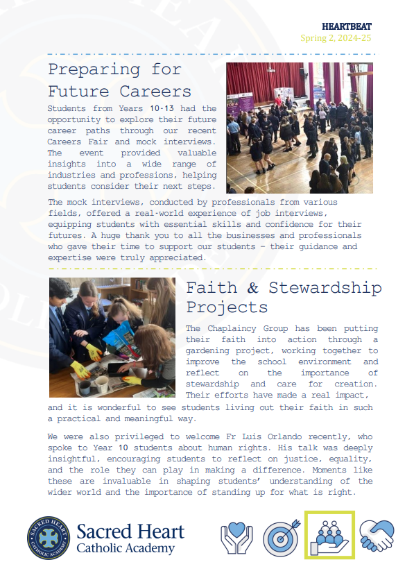 💙💛Find out about all of the wonderful things going on at Sacred Heart Catholic Academy this spring in our latest #newsletter.

This edition of Heartbeat celebrates pupils' talent, dedication, and community spirit: sacredheartcatholicacademy.org/News/Newslette…

#CatholicEducation #Community