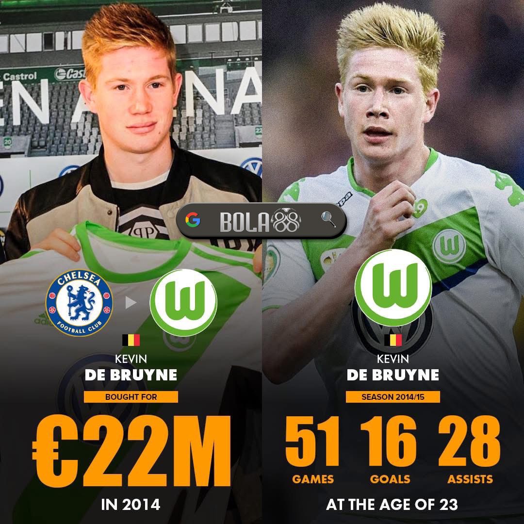 Tahun 2014, Wolfsburg merekrut Kevin De Bruyne yang berusia 22 tahun dari Chelsea senilai €22 juta.

Di musim pertamanya, ia mencetak 16 gol dan memberikan 28 assist dalam 51 pertandingan untuk Wolfsburg.

Inilah awal dari karier legendarisnya.

Perkalian Odds Tinggi 🚀
