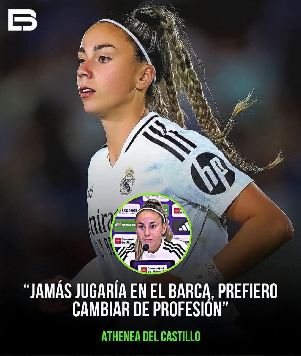 BlancaRedondoCa's tweet photo. 🎙️ Athenea del Castillo: “Jamás jugaría en el Barcelona o en el Atlético de Madrid... Mis principios y valores están por encima de todo, yo soy madridista desde pequeña y si me quedo sin equipo, me busco otra profesión”.

ATHENEA ES MADRIDISTA DESDE LA CUNA. 😮‍💨🤍 https://t.co/bDPJjToosG