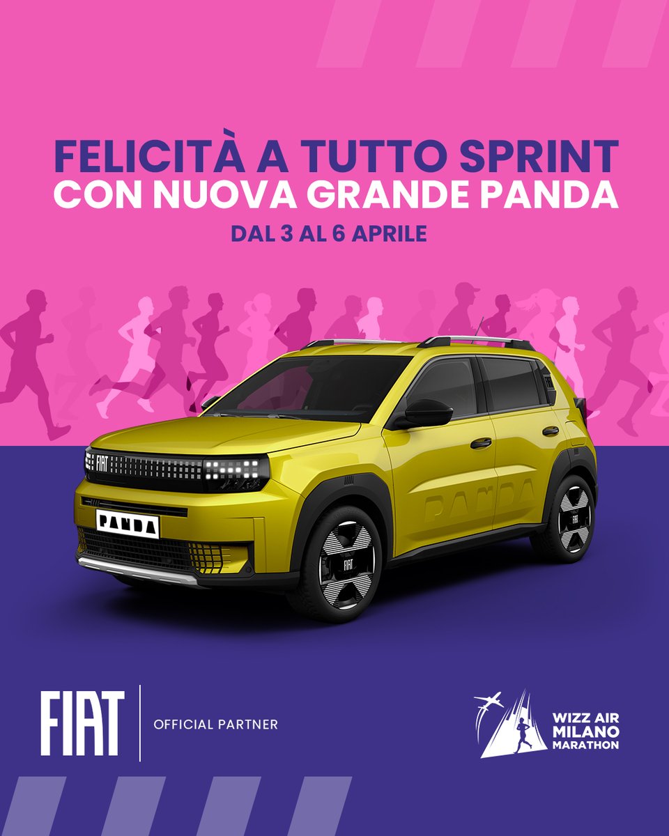 FIAT è alla Wizz Air Milano Marathon!

Scopri Nuova Grande Panda all’Allianz MiCo: vieni a trovarci, metti il tuo sticker della felicità sull’auto e porta il tuo sprint all’evento!

Fino al 6 aprile, ci trovi qui:
📍 Pad. WING SUD, livello +2 – Gate 12, Via Colleoni.