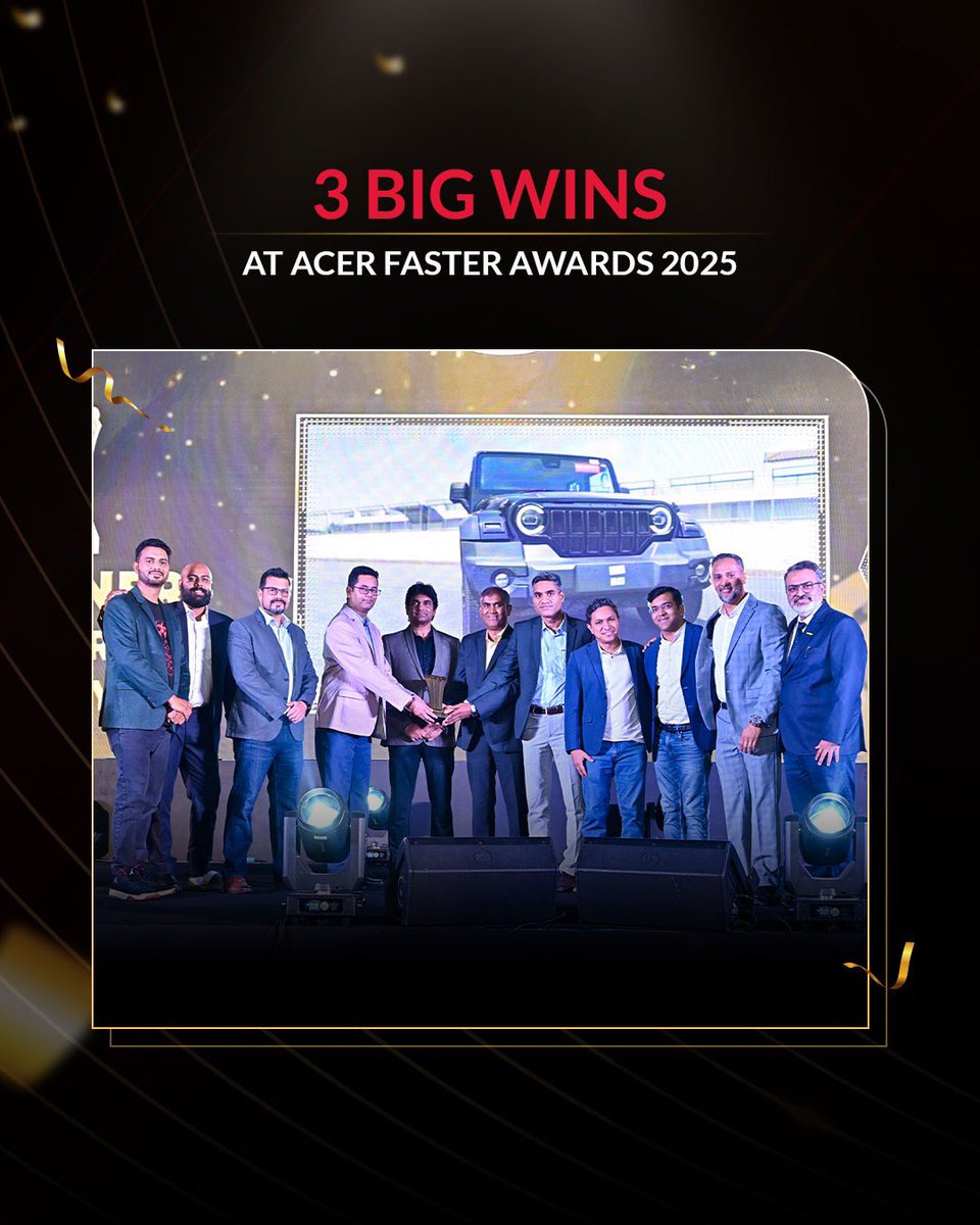 Mahindra Automotive (@mahindra_auto) on Twitter photo Mahindra sets a new benchmark at the Acer Faster Awards 2025.
🏆 Communications Team of the Year – Mahindra & Mahindra
🚙 Thar ROXX – Car of the Year
📢 BE 6 / XEV 9E (Boom Boom) – Auto Campaign of the Year
#TharROXX #MahindraAuto #BE6 #XEV9E #acerfasterawards2025 Mahindra sets a new benchmark at the Acer Faster Awards 2025.
🏆 Communications Team of the Year – Mahindra & Mahindra
🚙 Thar ROXX – Car of the Year
📢 BE 6 / XEV 9E (Boom Boom) – Auto Campaign of the Year
#TharROXX #MahindraAuto #BE6 #XEV9E #acerfasterawards2025