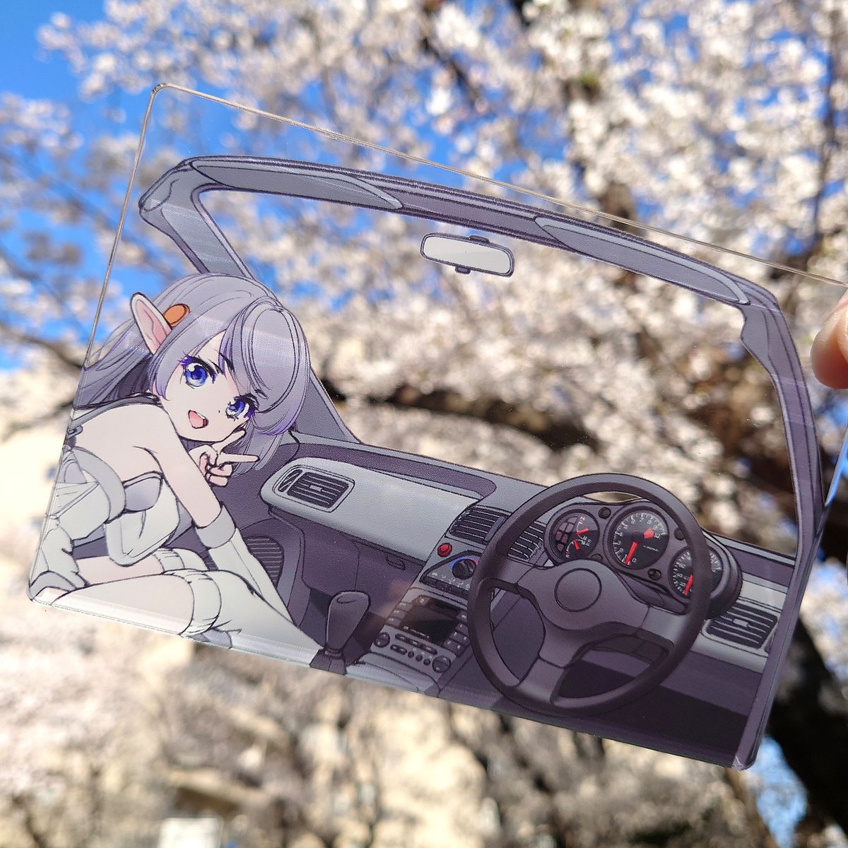 「ビートとお花見に来た。ポストカードサイズ アクリルボード(3mm厚)。明日の夜B」|フミよのイラスト