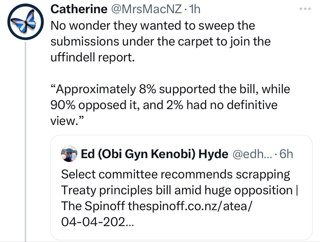 HuiaSue's tweet photo. #TPB - Treaty Principles Bill #submissions -90% against, 8% for, 2% unsure. Fewer than 1/3 were #form submissions & most of those were from #ACT & #HobsonsPledge = #AtlasNetwork orgs. So, undo #Seymour’s law changes & put #TeTiriti #Rights back into our laws #nzpol https://t.co/ZDZMIfSQ3v