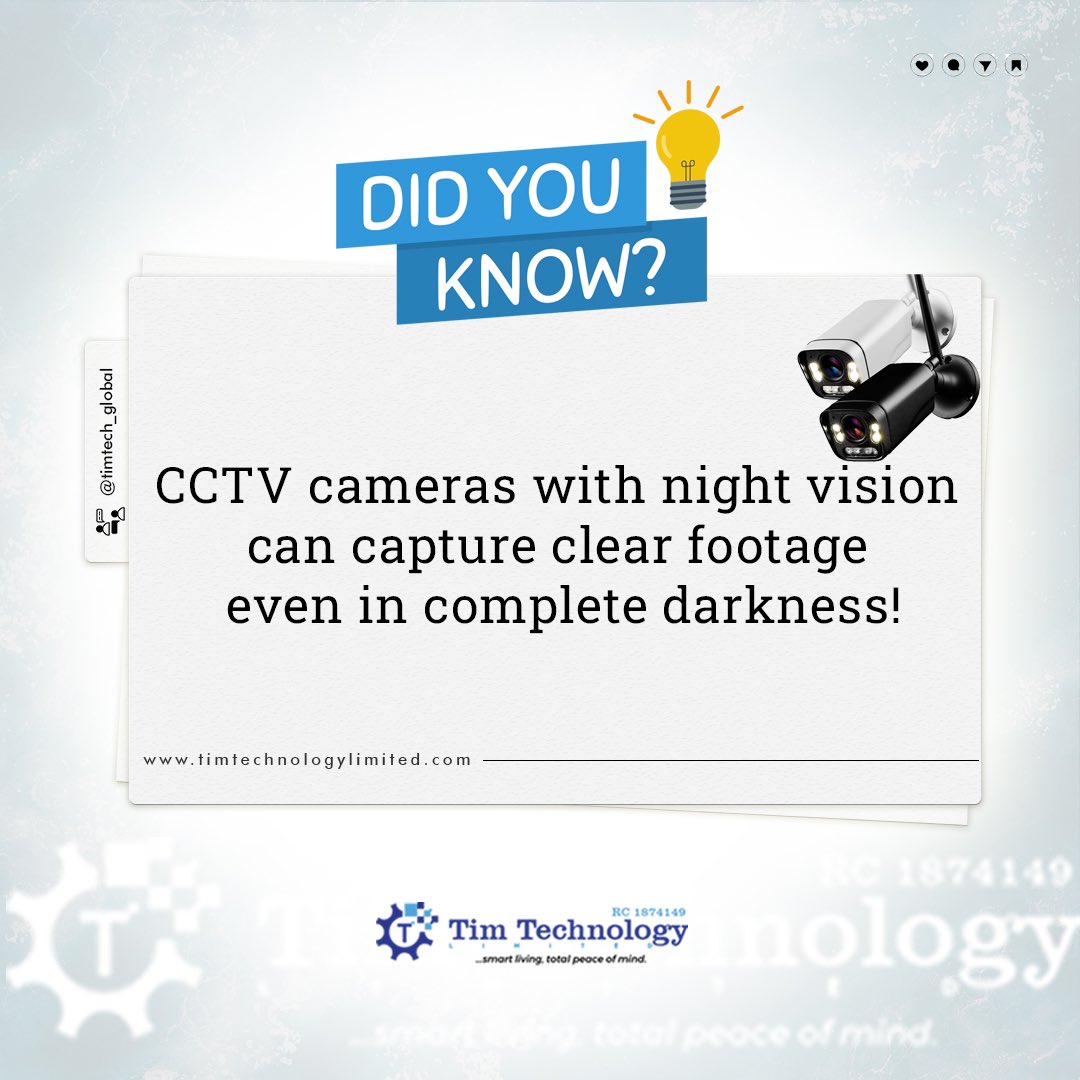 Timtech_Global's tweet image. Did you know that CCTV cameras with night vision can capture clear footage even in complete darkness?

#CCTV #solarenergy #viral #reels