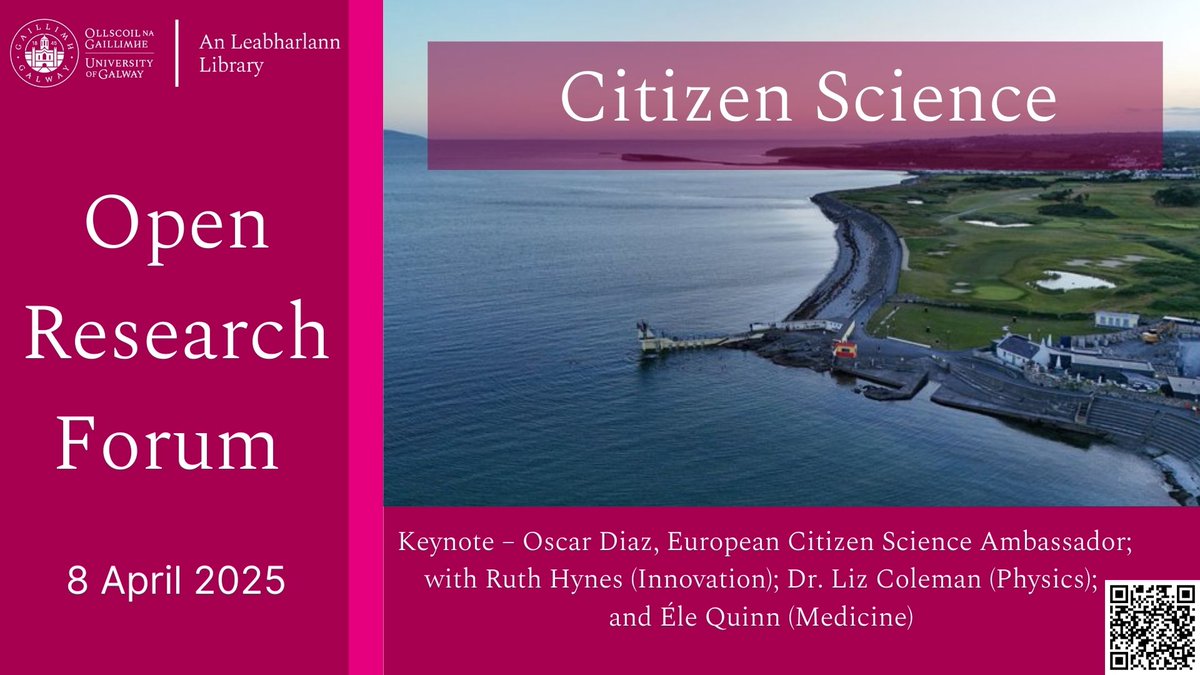 UniOfGalwayLib's tweet image. Don't forget to sign up for this great #Openresearch event kicking off Monday evening! 
“Collaborative Open Research Practices: Building Trust through Citizen Science” 7-8 April '25. 
With 3 events over 2 days &amp;amp; new names added. Register here!➡️tinyurl.com/2sszvkmj