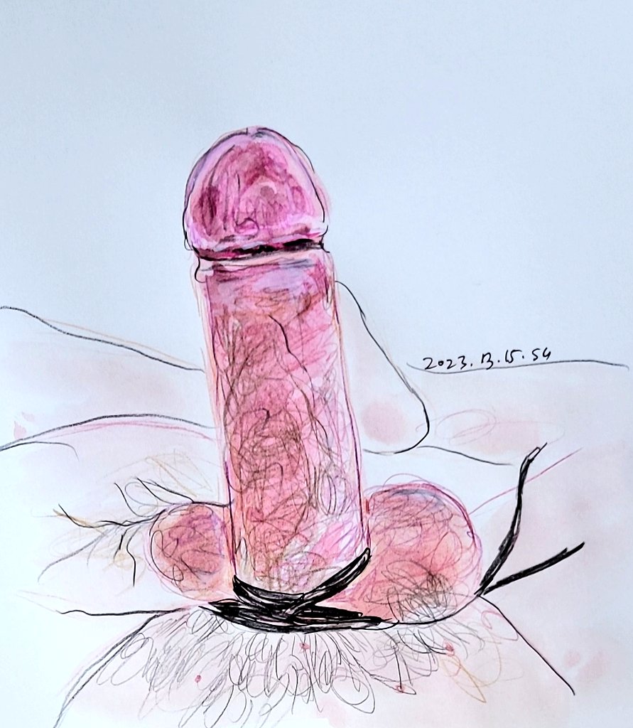 부랄과 좆기둥을 끈으로 결박한 ... 매우 섭 스러운 좆상화다. 좆 위 둔덕이 두툼하고 제멋대로 털이 숭숭 나있는것이 꼴림포인트라고 볼수있겠다. 굴곡 없이 쭉 뻗은 자지가 탐스럽게 발기해있다.#섹트 #좆상화 #야노 #아줌마 #미술 #예술 #야한그림 #자지 #부커