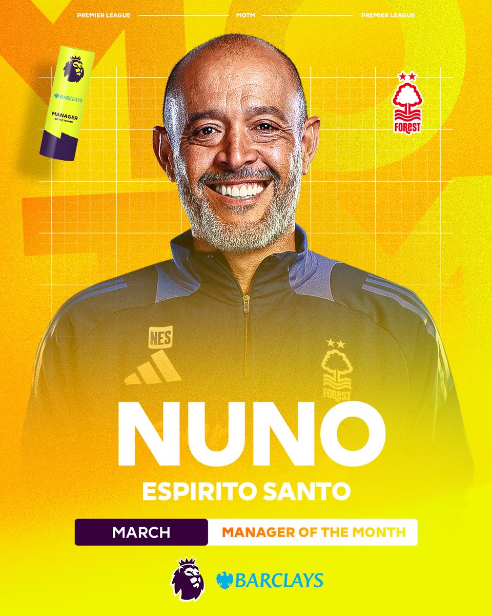 For the third time this season 🏆🏆🏆

Nuno Espirito Santo is named @barclaysfooty Manager of the Month 👔

<a href="/NFFC/">Nottingham Forest</a> | #PLAwards