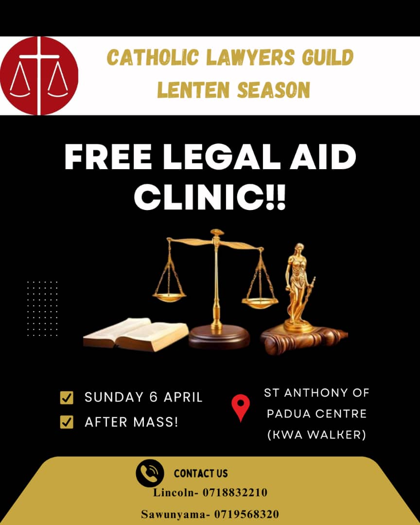 Its all set for our inaugural Catholic Lawyers Guild Lenten Legal Aid Clinic this Sunday at various parishes across the country. This is an iniative to give back to the community especially at a time where most cannot afford legal services.