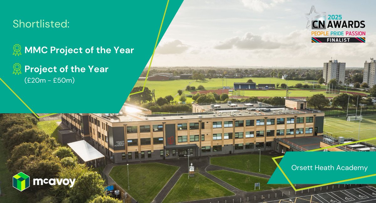 We’re thrilled to announce that McAvoy has been shortlisted for not just one, but two <a href="/CNplus/">Construction News</a> Awards! 🎉

#OrsettHeathAcademy showcases the power of offsite manufacturing in creating #sustainable, high-performing #educational facilities.

#CNAwards2025 #ConstructionNews