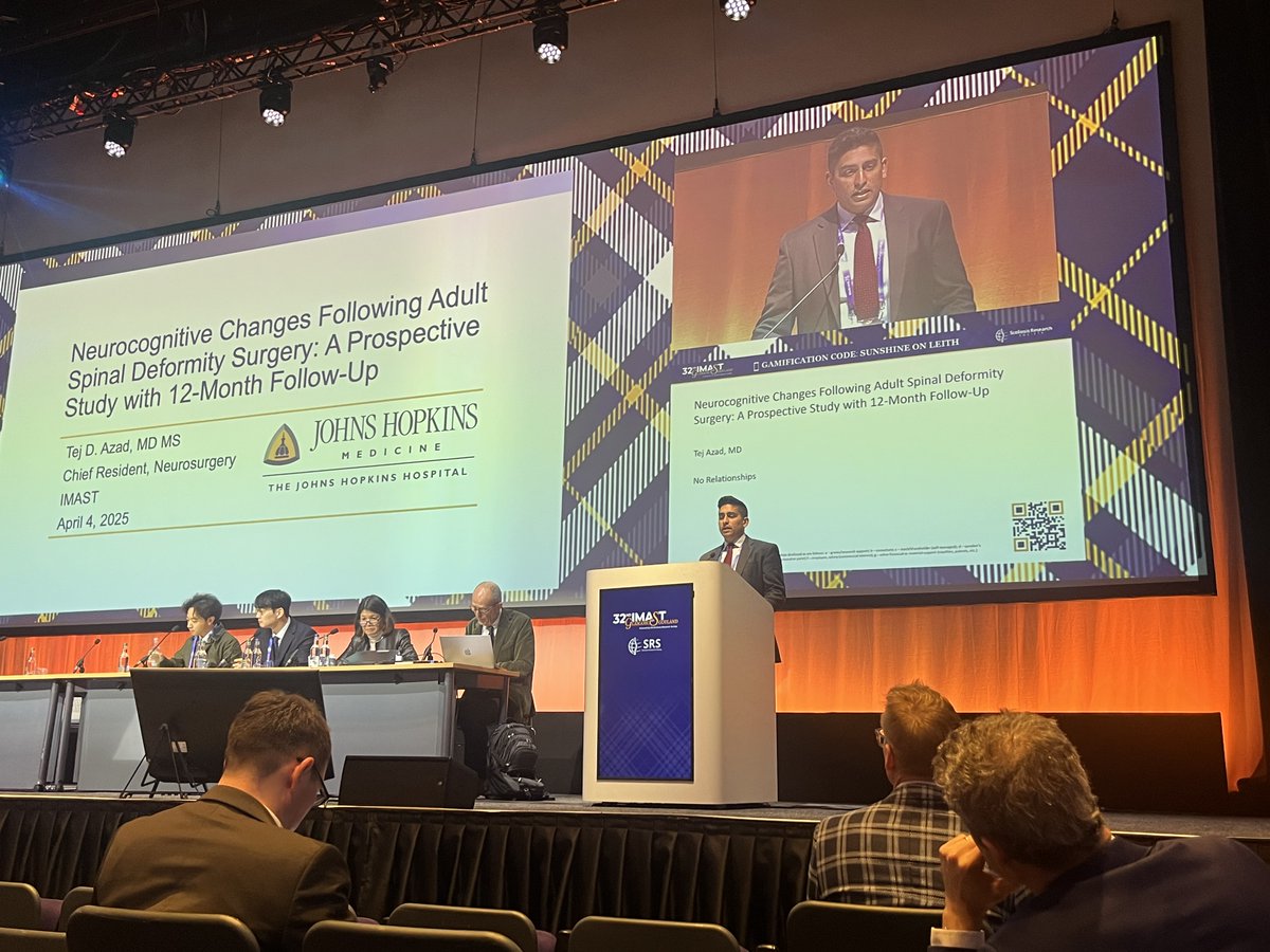 tdazad's tweet image. Great discussion @SRS_org #IMAST25 about work w/ @camesmd @NeurosurgUCSF on neurocognitive changes after adult #spine deformity surgery.
Paper in press @TSJ_Editor: thespinejournalonline.com/article/S1529-…
@HopkinsNsurg @HopkinsSpine @NASSspine @spinesection