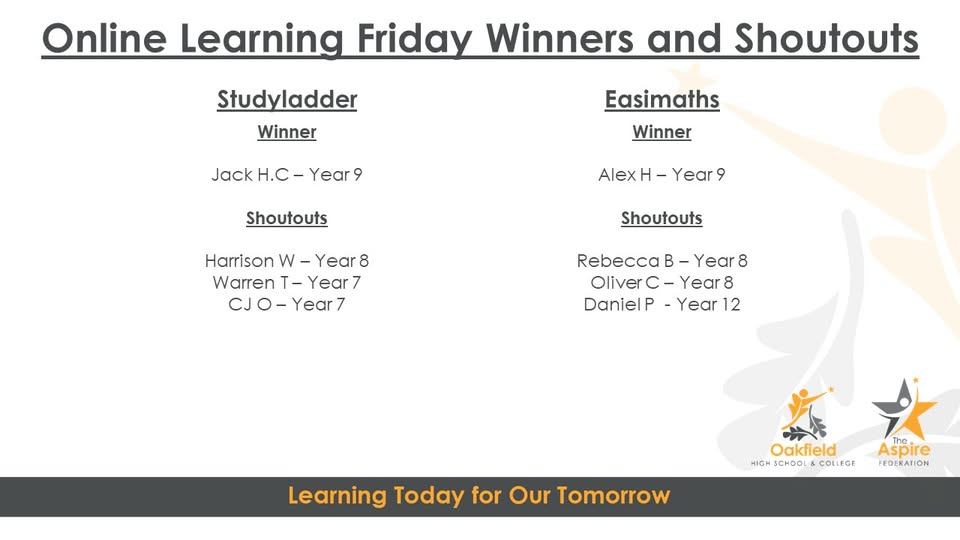 This week's Friday winners and shoutouts! 🏆🏆