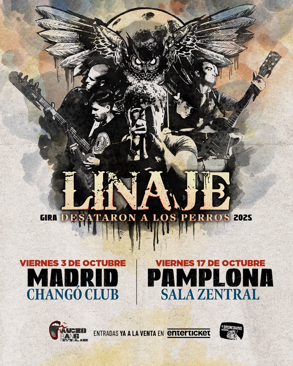 Peña, ya tenéis disponible las entradas para Madrid y Pamplona! Dos fechas que dejarán huella y en las que nos encantaría teneros cerca.

Os esperamos el 3/10 en Changó Club de Madrid:
enterticket.es/eventos/linaje…
Y el 17/10 en la Zentral de Pamplona:
enterticket.es/eventos/linaje…