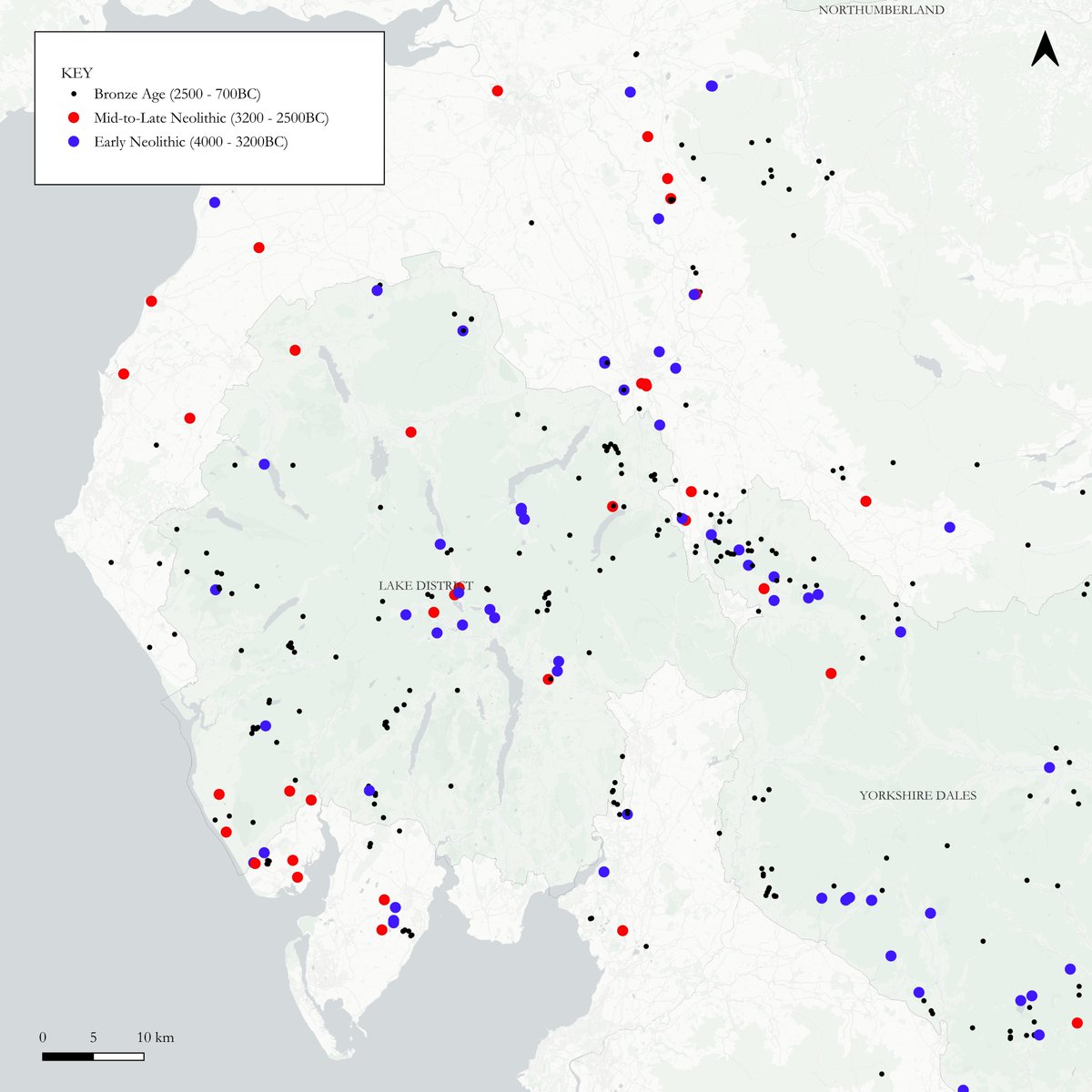 Map of prehistoric monuments in Cumbria, by date - Neolithic to Bronze Age (4000 - 700BC)
⭐️🌟⭐️🌟
I'm still plugging away at my prehistoric sites database - now with purpose... exciting things to come! 🤔
#archaeology #maps #prehistory #history #megaliths
