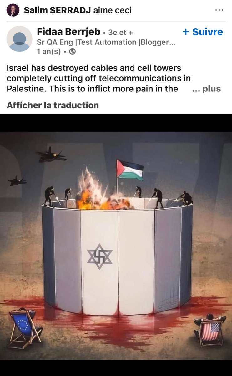 SwordOfSalomon's tweet photo. 🚨SIGNALEMENT : Je vous présente Salim Serradj, expert-comptable installé à Neuilly-sur-Seine, qui a publiquement tenu des propos négationnistes et ignobles sur LinkedIn.

Dans un commentaire, il a osé affirmer que “le Hamas n’a pas tué d’enfants le 7 octobre”.

Or, les faits sont documentés : plusieurs dizaines d’enfants et de bébés ont été massacrés par le Hamas le 7 octobre 2023 — certains brûlés vifs, abattus à bout portant, ou assassinés à l’arme blanche.

De plus, M. Serradj a liké plusieurs publications à caractère antisémite qui nazifiaient les Juifs.

⚖️ @CSOEC @OECParis Nous demandons l’ouverture immédiate d’une enquête disciplinaire et des sanctions à la hauteur de la gravité de ses propos.

Cc @C_DeSaintMichel @RoitmanVrd @lbenoudiz