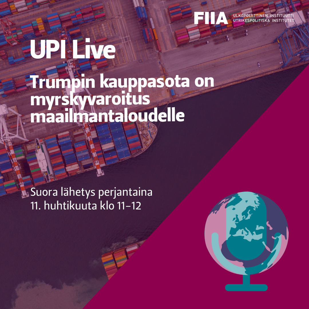 FIIA (@fiia_fi) on Twitter photo 🔎 Millaisia pitkän aikavälin vaikutuksia Trumpin kauppasodalla on globaalille taloudelle?
Huhtikuun #UPILive -lähetyksessä paneudutaan kauppasodan syihin ja seurauksiin. Studiossa ovat UPIn <a href="/MWigell/">Mikael Wigell</a> ja <a href="/Mattlin_M/">Mikael Mattlin</a> sekä juontaja <a href="/annilindgren/">Anni Lindgren</a>.
➡️ fiia.fi/tapahtumat/upi… 🔎 Millaisia pitkän aikavälin vaikutuksia Trumpin kauppasodalla on globaalille taloudelle?
Huhtikuun #UPILive -lähetyksessä paneudutaan kauppasodan syihin ja seurauksiin. Studiossa ovat UPIn <a href="/MWigell/">Mikael Wigell</a> ja <a href="/Mattlin_M/">Mikael Mattlin</a> sekä juontaja <a href="/annilindgren/">Anni Lindgren</a>.
➡️ fiia.fi/tapahtumat/upi…