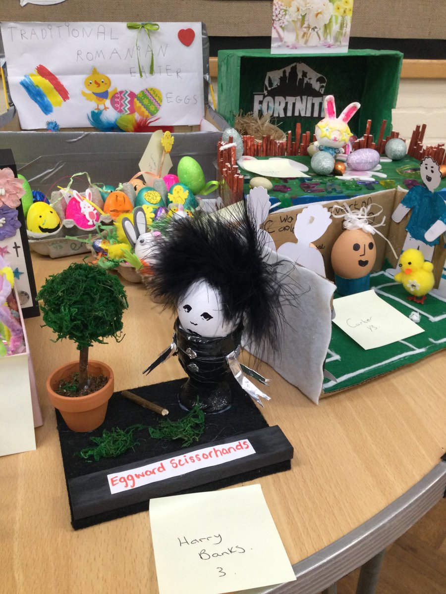 MoorsideCP's tweet photo. Congratulations to our KS2 winners for their EGGcellent Decorated Egg entries! Such a talented school, was so hard to select. Thanks to all who attended the Easter Bonnet Parade too! Gets batter every single year! #chickchickchickchickchicken #moorsideCOMMUNITY @Saints1890 https://t.co/2mEqNdMFdC