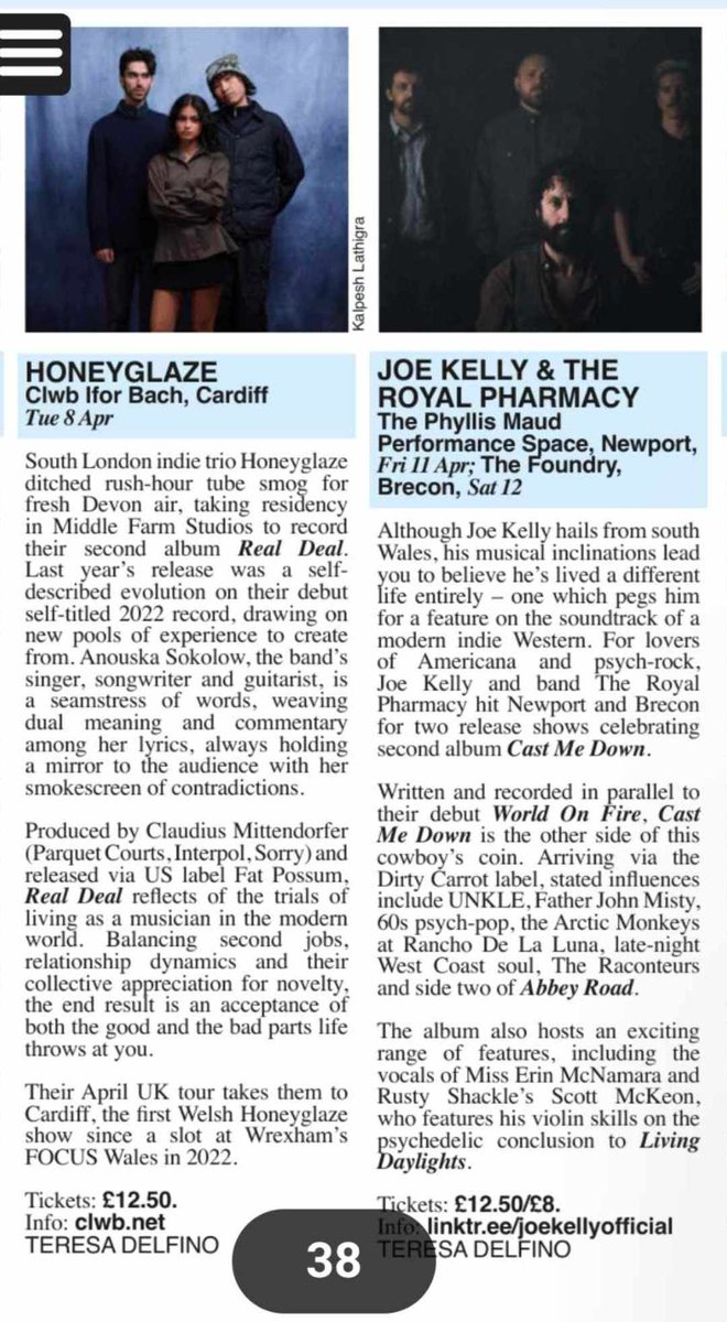 Diolch goes out to Teresa Delfino <a href="/BuzzMagWales/">Buzz Magazine</a> for previewing the upcoming <a href="/JoeKellyMusic/">Joe Kelly</a> &amp; The Royal Pharmacy Double-Header shows at #ThePhyllisMaud Newport, and #TheFoundry Brecon - 11th &amp; 12th April 2025 - New Album 'Cast Me Down' out 11.04 <a href="/dirtycarrotrecs/">Dirty Carrot Records 🥕</a>