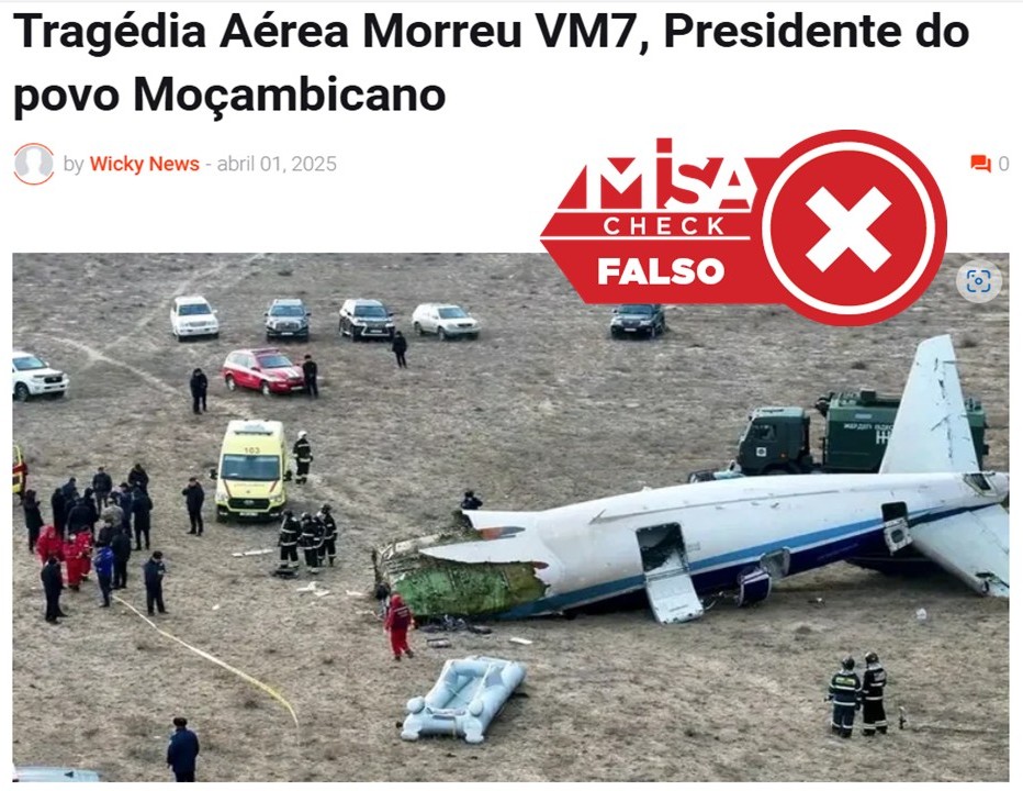 A alegação de que Venâncio Mondlane morreu em um acidente aéreo na fronteira entre Moçambique e África do Sul é falsa.

#MisaCheck #DigaNãoÀDesinformação #VerifiqueAntesDePartilhar #MisaMoçambique

Leia o artigo na íntegra:
misa.org.mz/misacheck/inde…